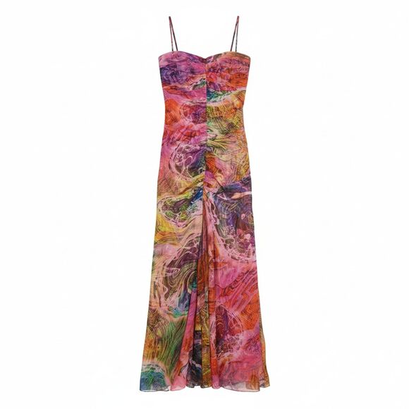 JS Boutique Y2K 2000s Ruched Chiffon-esque Maxi Dress Multicolor Size 4 - Picture 1 of 8